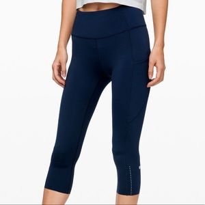 Lululemon Navy Fast and Free Crop- Reflective